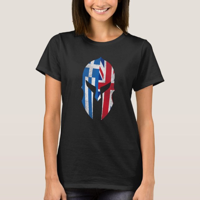 Greece UK Flag British Greek Roots Helmet T Shirt (Framsida)