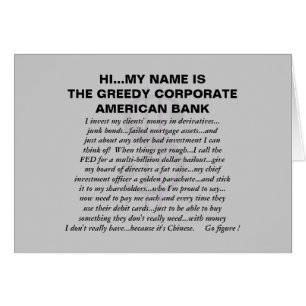 GREEDY CORPORATE AMERICAN BANK HÄLSNINGSKORT
