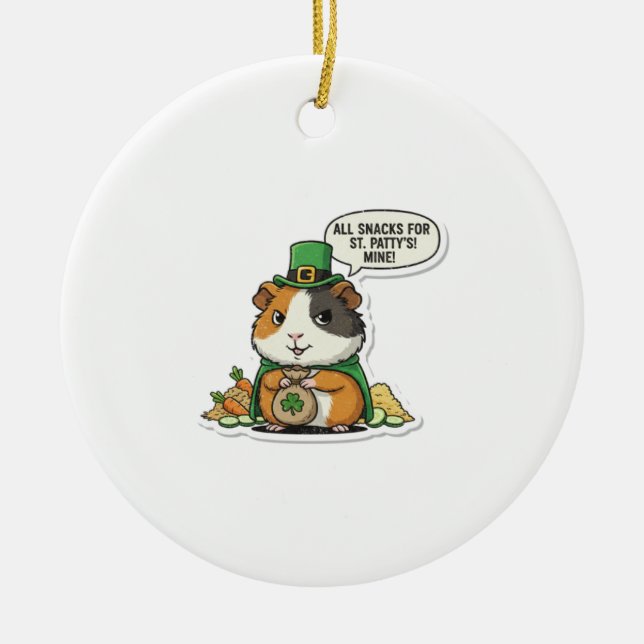 Greedy Guinea Pig Leprechaun St. Patrick’s Day Julgransprydnad Keramik (Framsidan)