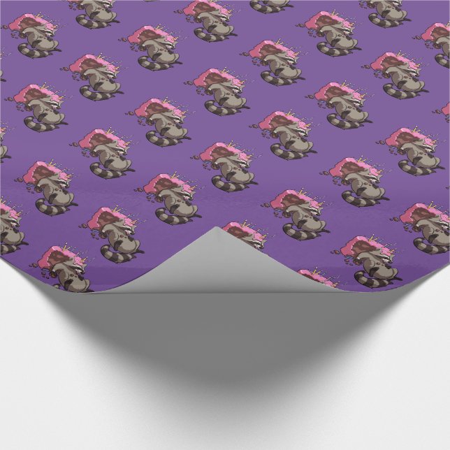 Greedy Raccoon Fullt of Birthday Cake Tecknad Presentpapper (Hörn)