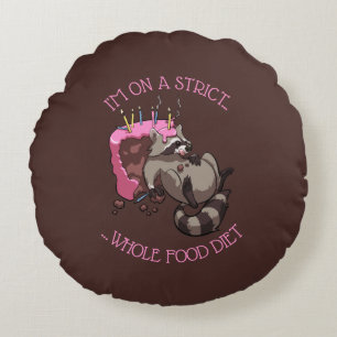 Greedy Raccoon Fullt of Birthday Cake Tecknad Rund Kudde