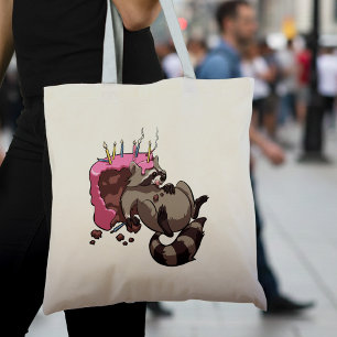 Greedy Raccoon Fullt of Birthday Cake Tecknad Tygkasse