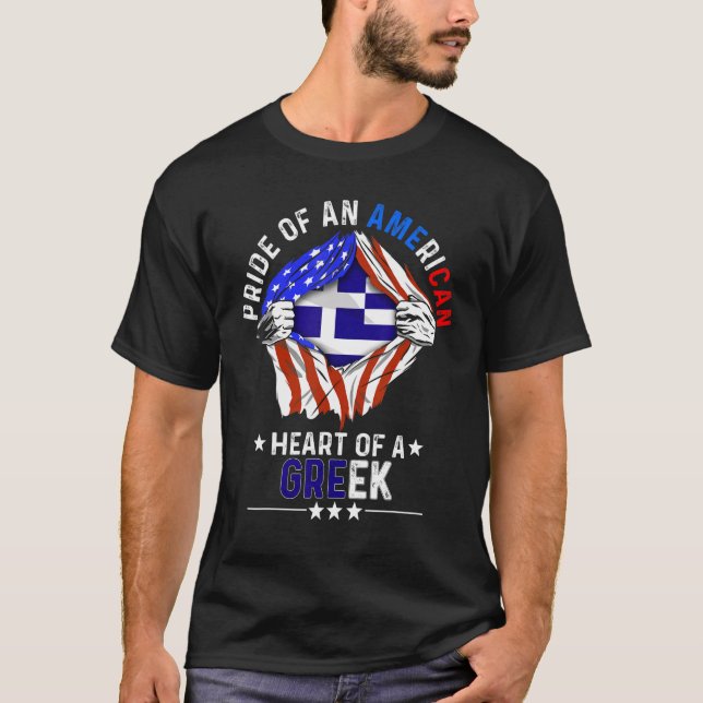 Greek American America Pride Foreign Country Greec T Shirt (Framsida)