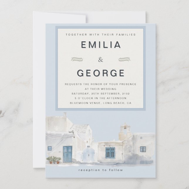 Greek Blue Destination Wedding | Elegant  Inbjudningar (Framsida)