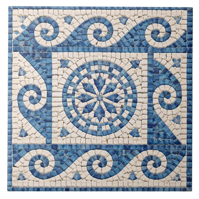 Greek Blue Mosaic – Mediterranean Ceramic Tile Kakelplatta (Framsidan)
