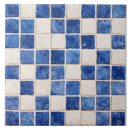 Greek Blue Mosaic Squares Ceramic Tile  Kakelplatta