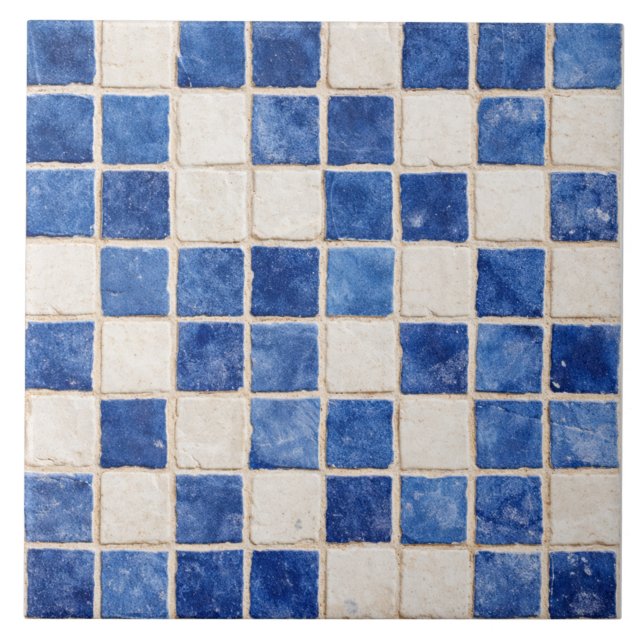 Greek Blue Mosaic Squares Ceramic Tile  Kakelplatta (Framsidan)