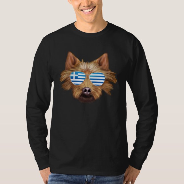Greek Flag Australian Terrier Dog Greece Pocket T Shirt (Framsida)