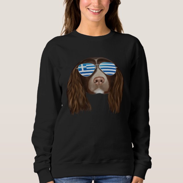 Greek Flag English Springer Spaniel Dog Greece Poc T Shirt (Framsida)