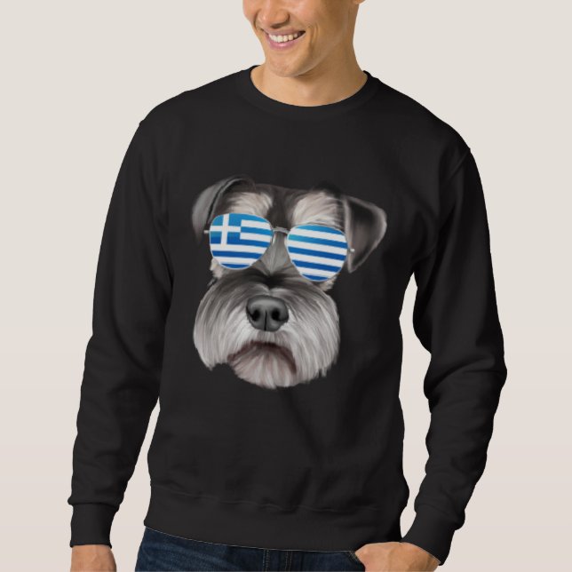 Greek Flag Miniature Schnauzer Dog Greece Pocket Lång Ärmad Tröja (Framsida)