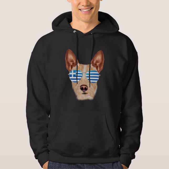 Greek Flag Portuguese Podengo Pequeno Dog Greece P Hoodie (Framsida)
