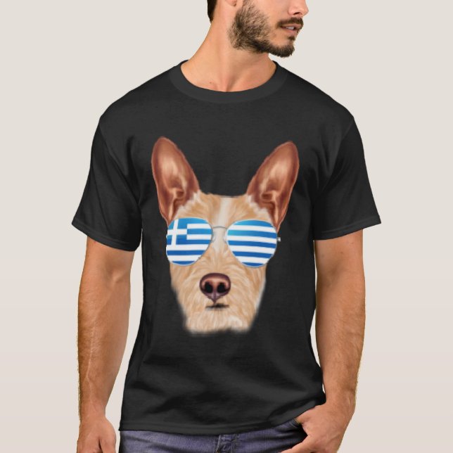 Greek Flag Portuguese Podengo Pequeno Dog Greece P T Shirt (Framsida)