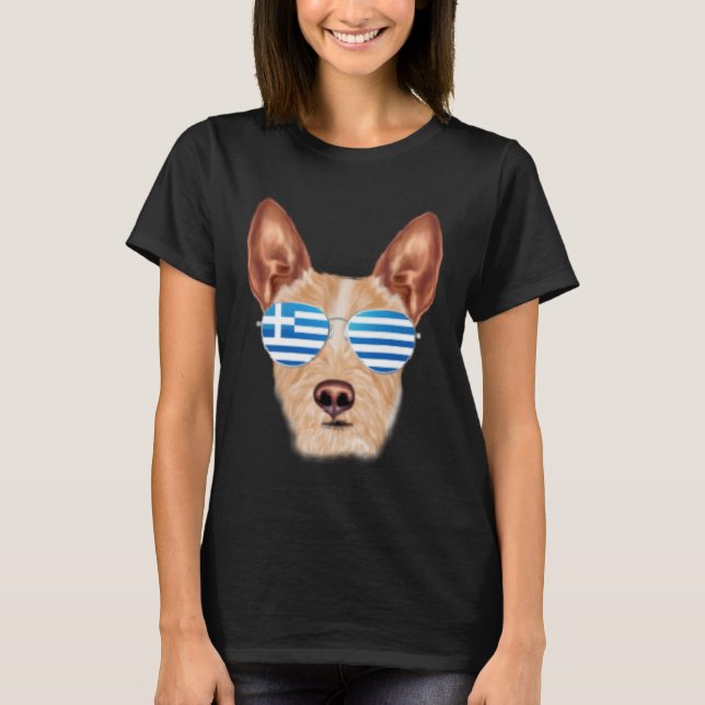 Greek Flag Portuguese Podengo Pequeno Dog Greece P T Shirt (Framsida)