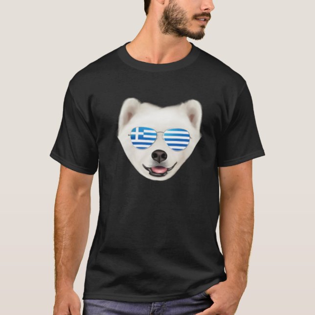 Greek Flag Samoyed Dog Greece Pocket T Shirt (Framsida)