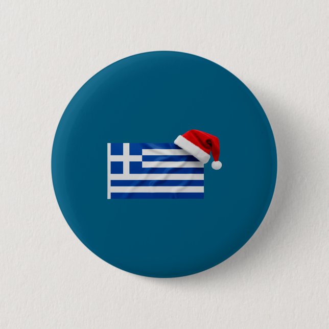 Greek Flag Santa Hat Funny Greece Christmas Holida Knapp (Framsida)