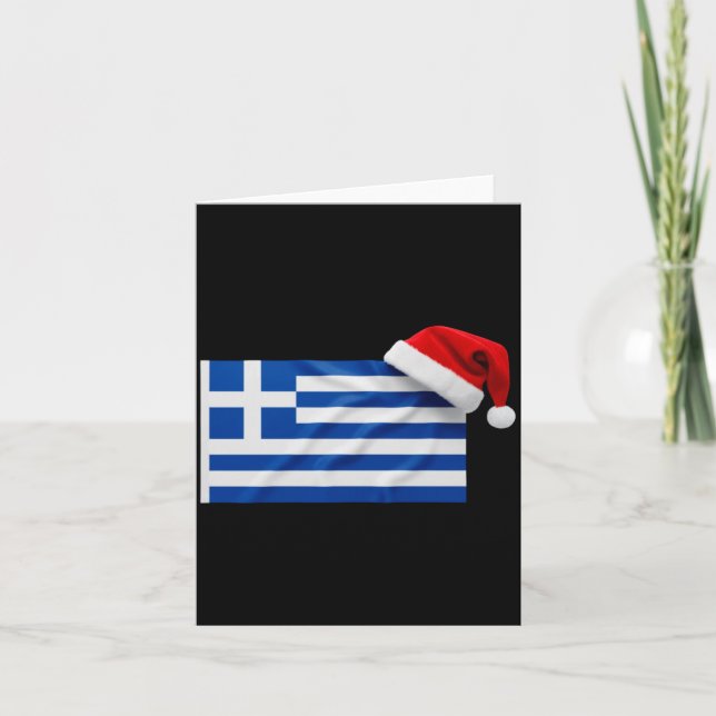 Greek Flag Santa Hat Funny Greece Christmas Holida Kort (Framsida)