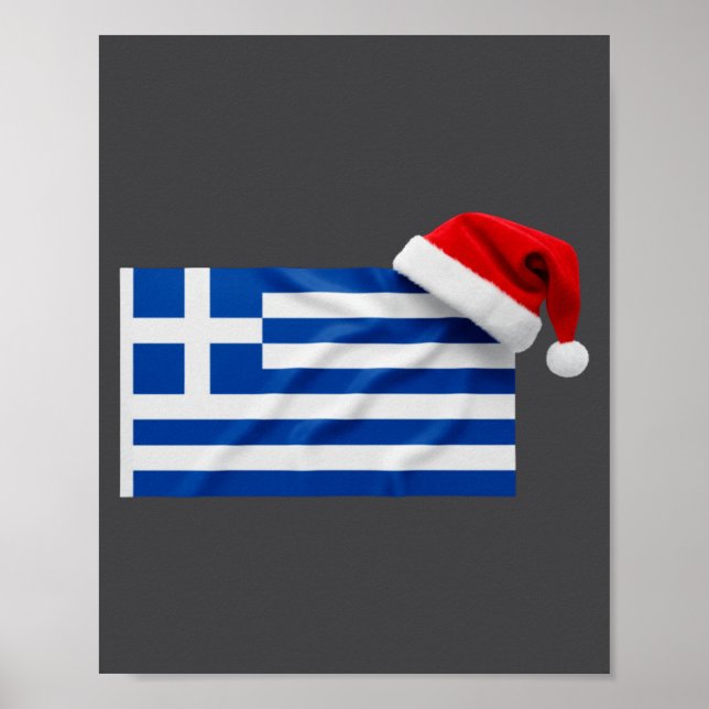 Greek Flag Santa Hat Funny Greece Christmas Holida Poster (Framsidan)
