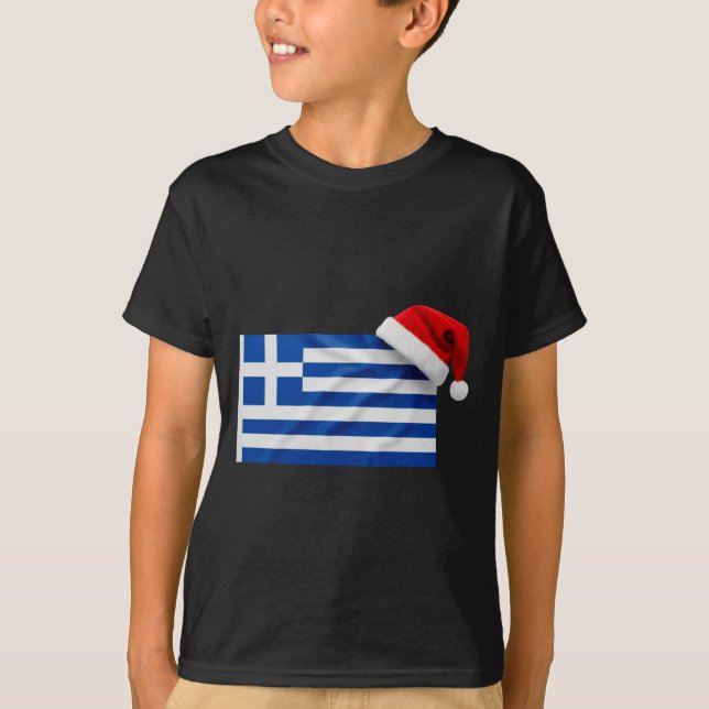 Greek Flag Santa Hat Funny Greece Christmas Holida T Shirt (Framsida)