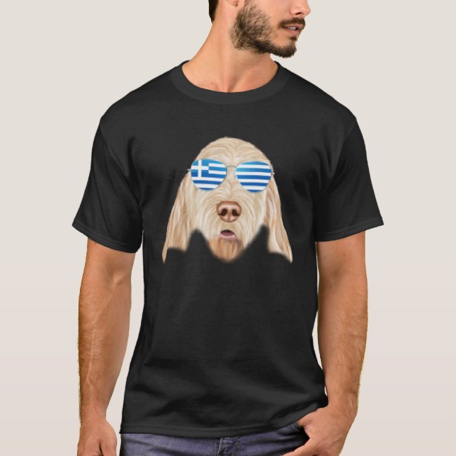 Greek Flag Spinoni Italiani Dog Greece Pocket T Shirt (Framsida)