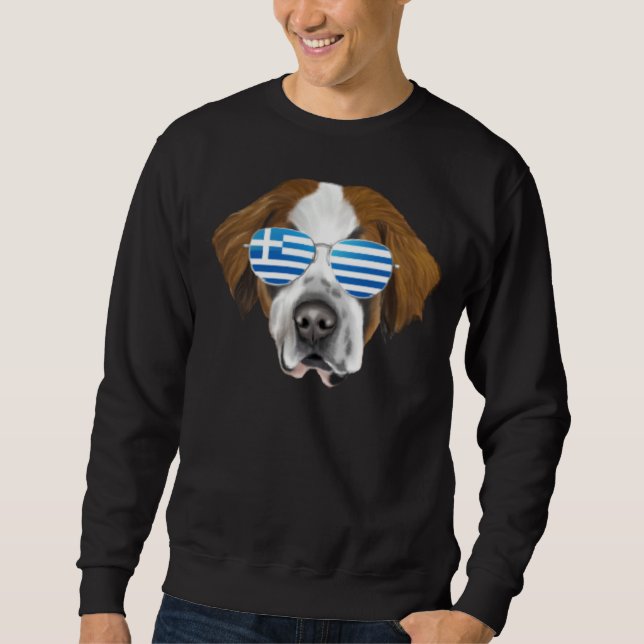 Greek Flag St Bernard Dog Greece Pocket Lång Ärmad Tröja (Framsida)