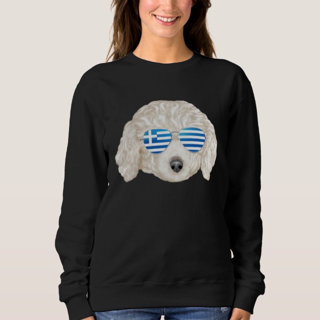 Greek Flag White Poodle Dog Greece Pocket T Shirt (Framsida)