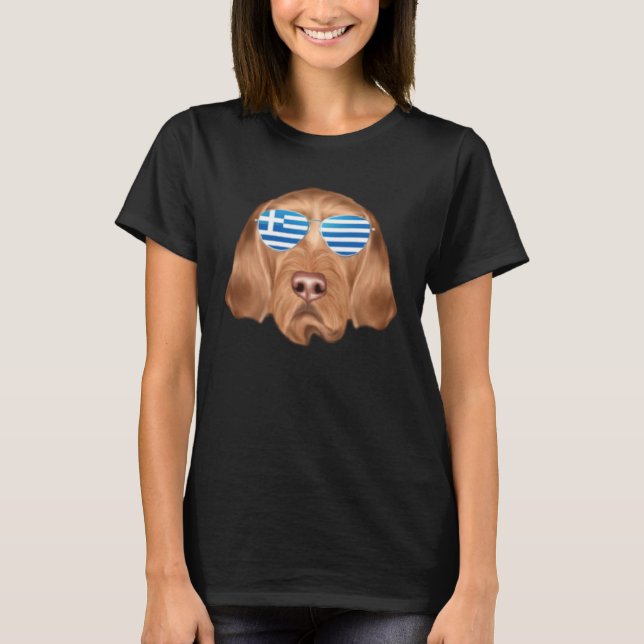 Greek Flag Wirehaired Vizsla Dog Greece Pocket T Shirt (Framsida)