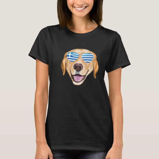 Greek Flag Yellow Labrador Retriever Dog Greece Po T Shirt (Framsida)