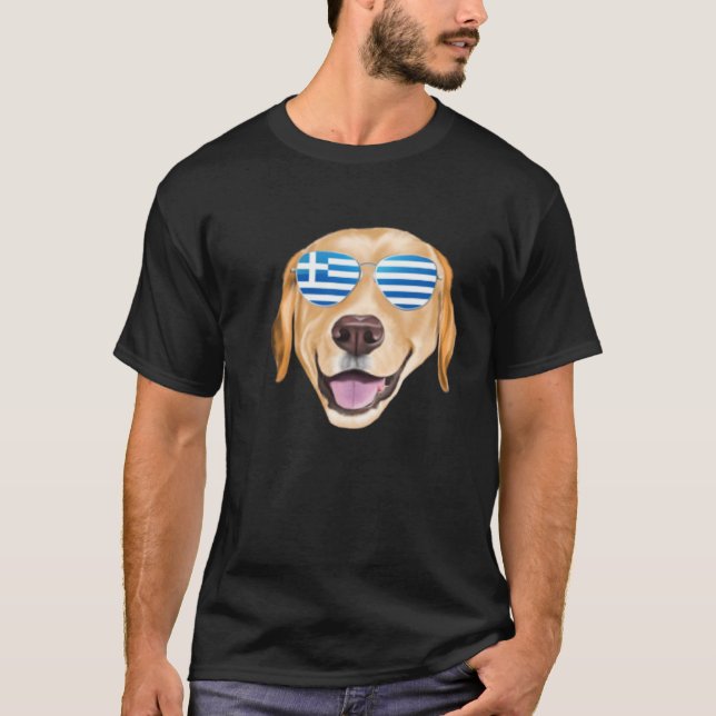 Greek Flag Yellow Labrador Retriever Dog Greece Po T Shirt (Framsida)