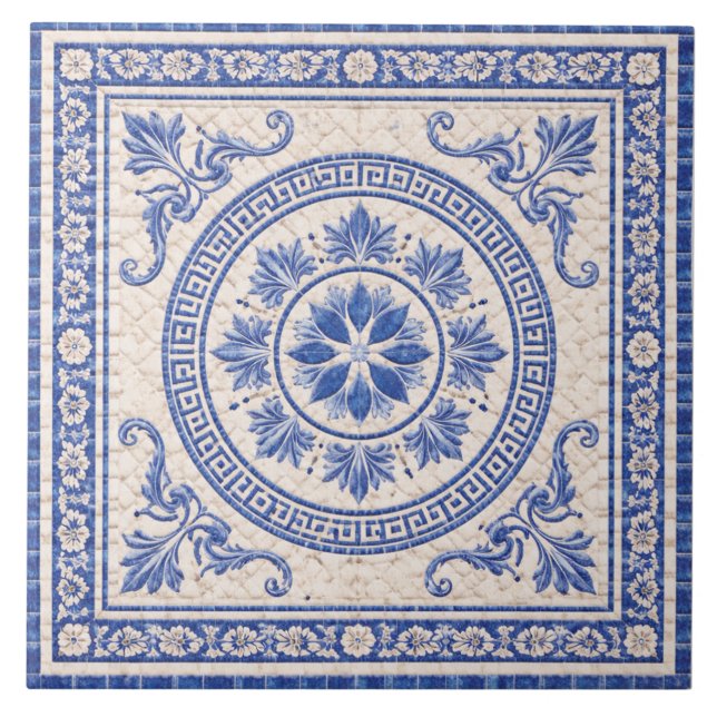Greek Floral Medallion – Decorative Ceramic Tile Kakelplatta (Framsidan)