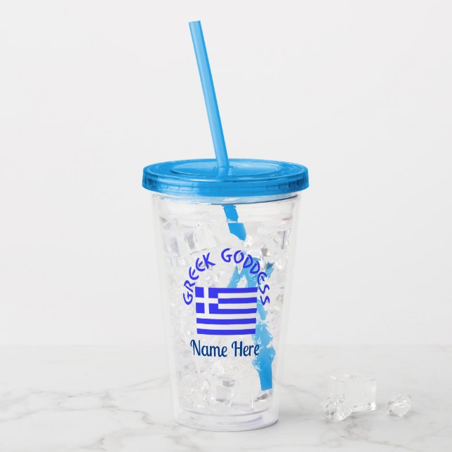 Greek Goddess and Flag of Greece Personalized  Take Away Mugg (Framsida Ice)
