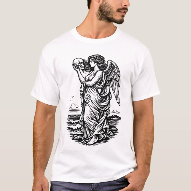 Greek goddess Aphrodite at the sea with the skull T Shirt (Framsida)