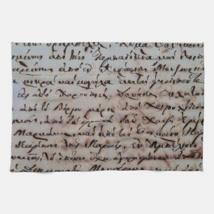 Greek grey gammal hand skriva text brev bläck kökshandduk