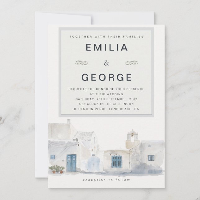 Greek Island Wedding | Olive Accent Inbjudningar (Framsida)