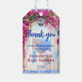 Greek Italian Blue Tiles Pink Flowers Disco Ball Presentetikett