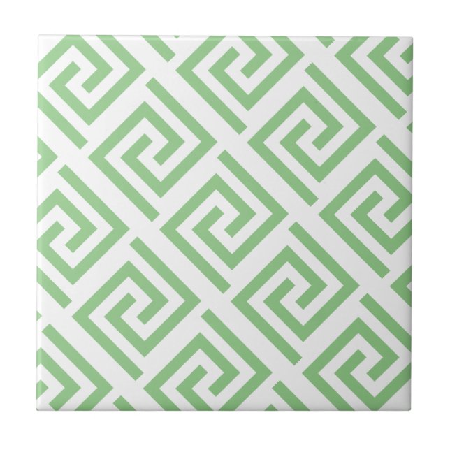 Greek Key Patterns White Sage Green Custom Classy Kakelplatta (Framsidan)