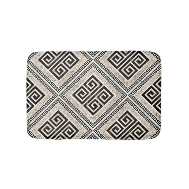 Greek Meander - Greek Key Black and White Marble Badrumsmatta (Framsidan)