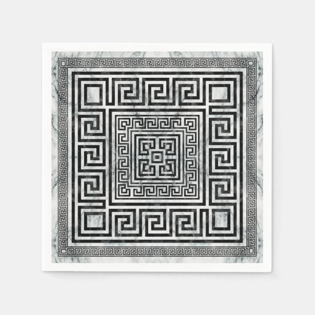 Greek Meander - Greek Key Black and White Marble Pappersservett (Framsidan)
