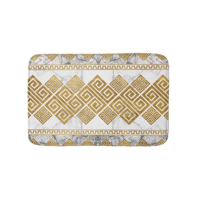 Greek Meander - Greek Key White Marble and Gold Badrumsmatta (Framsidan)