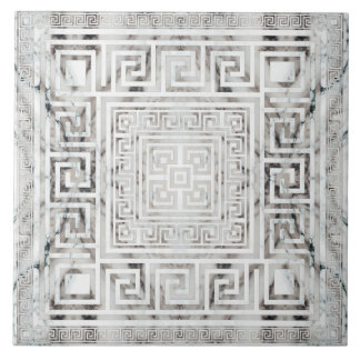 Greek Meander - Greek Key White Marble textures Kakelplatta