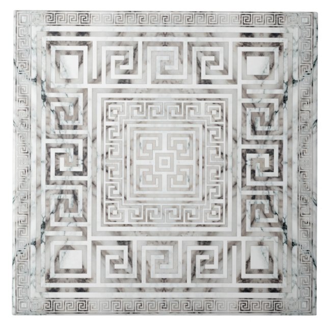 Greek Meander - Greek Key White Marble textures Kakelplatta (Framsidan)