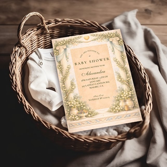 Greek Neutral Floral Baby Shower Inbjudningar (Skapare uppladdad)