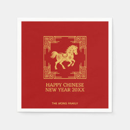 Greek Ornament Frame Golden Horse Pattern Red Pappersservett