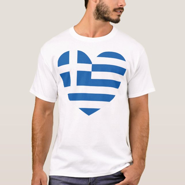 Greek Pride Flag Love Heart T Shirt (Framsida)