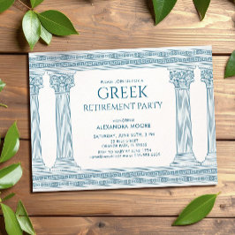Greek Retirement party postcard in blue Vykort