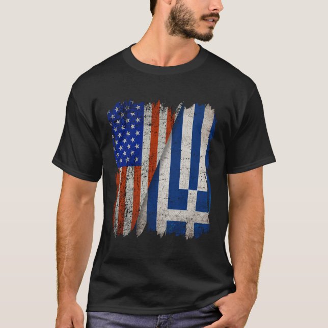 GREEK ROOTS Halamerikanska Flagga USA GREECE FLAGG T Shirt (Framsida)