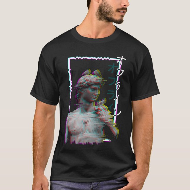 Greek Statue Ancient Vaporwave Synthwave Glitch fr T Shirt (Framsida)