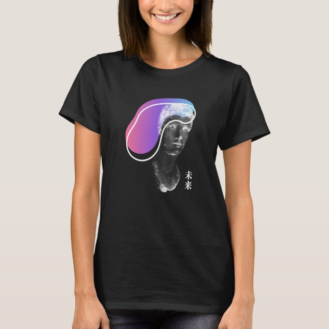 Greek Statue Artsy Vaporwave Retrowave Kanji T Shirt (Framsida)