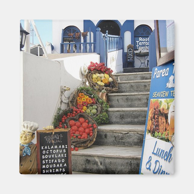 Greek tavern on Santorini, Grekland Magnet (Framsidan)