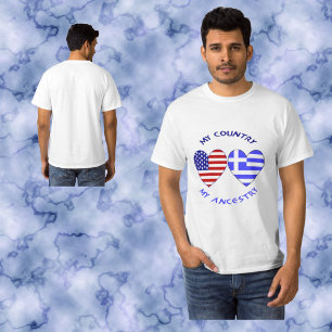 Greek USA Flag Hjärtar Mitt Land Min Härkomst Herr T Shirt