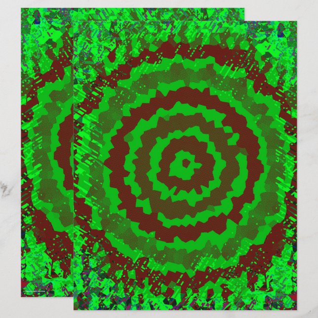 Green Abstract Flower Scrapbook Paper 2-Sided Page (Fram/baksida)